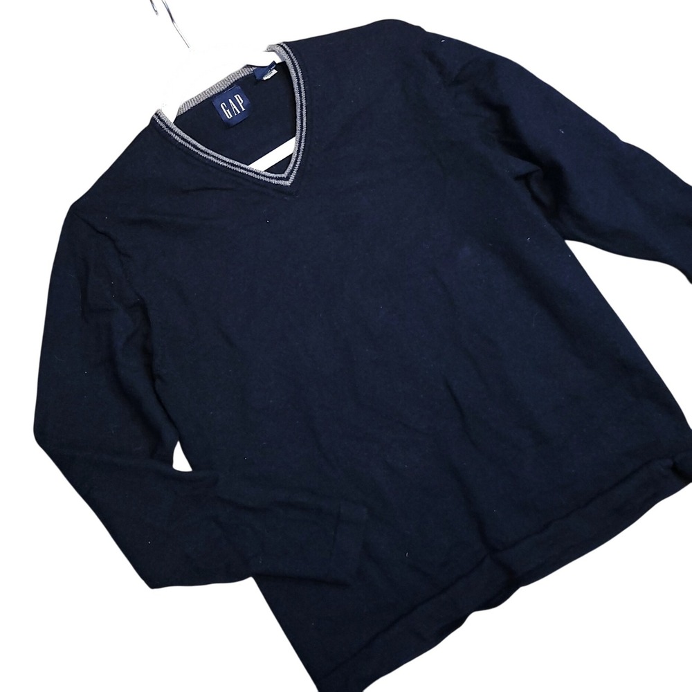 GAP womens V Neck Long Sleeve Sweater 100% Merino Wool Navy Blue XS Vintage Y2K
